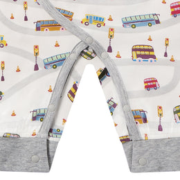 Nest Designs Organic Cotton Long Sleeve Kimono Romper Wheels on the Bus