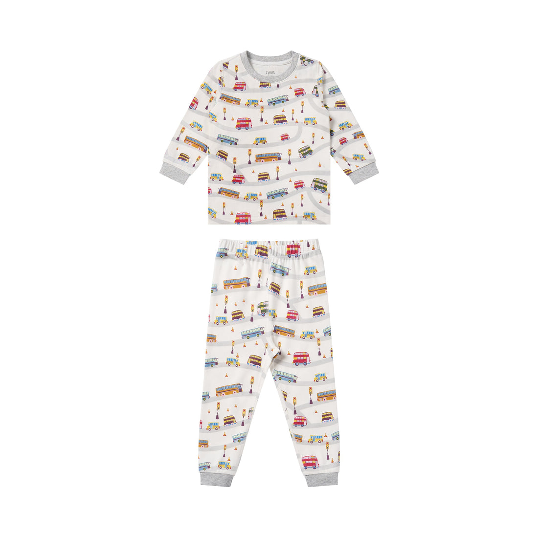 Nest Designs Organic Cotton Long Sleeve Two-Piece PJ Set Wheels on the Bus front product view