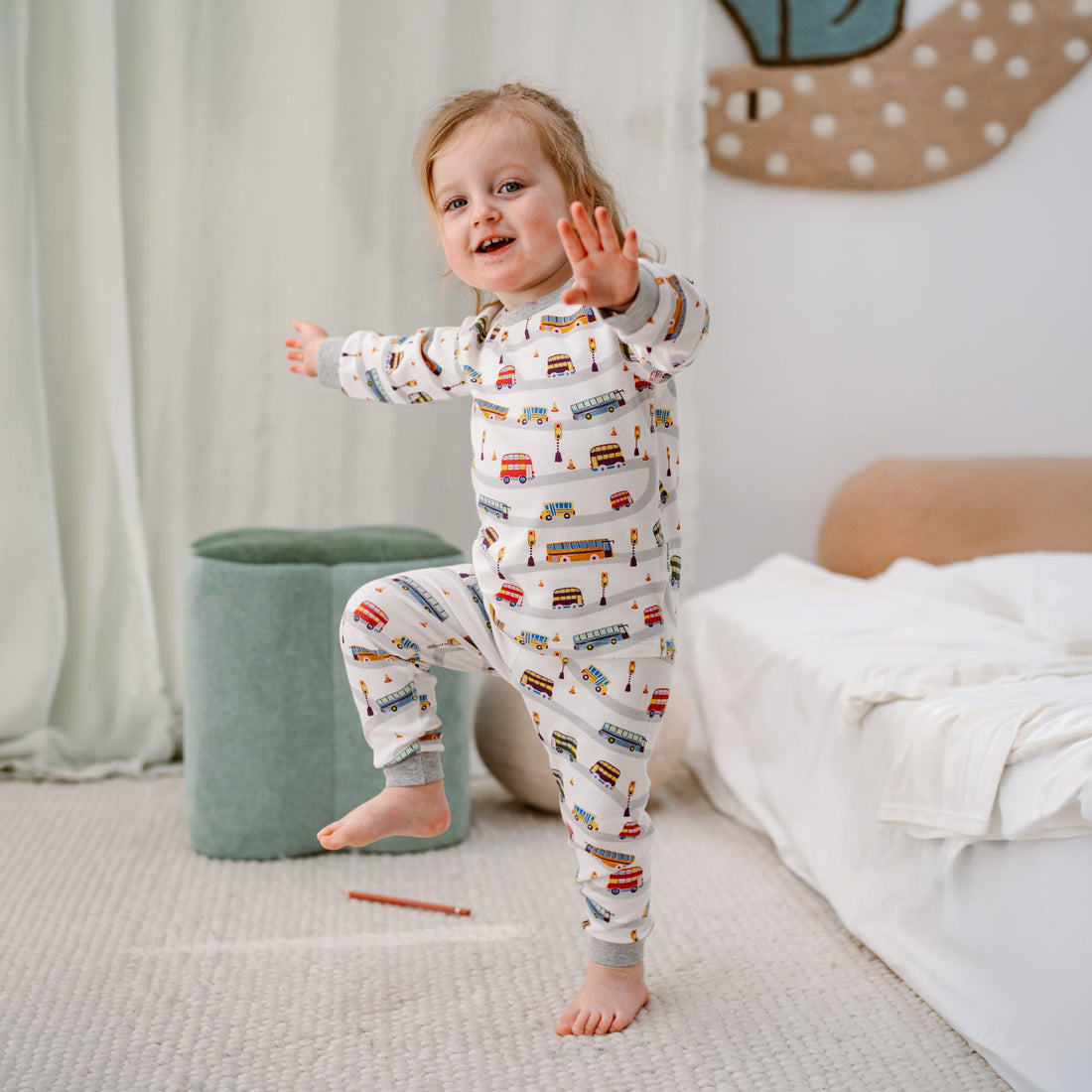 Nest Designs Organic Cotton Long Sleeve Two-Piece PJ Set Wheels on the Bus gallery view 1
