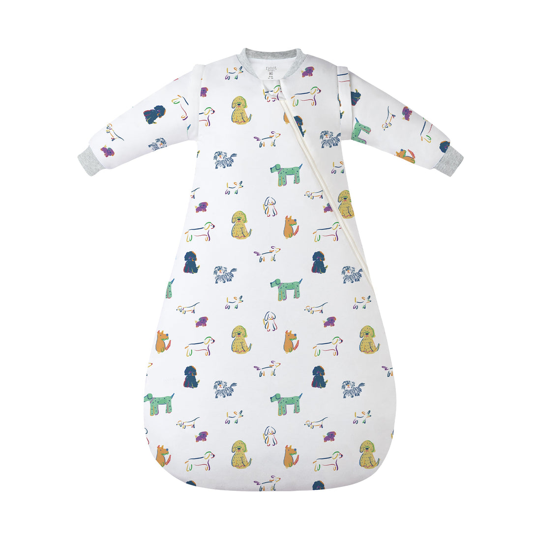 Nest Designs Bingo 1.0 TOG sleep bag, full front view with long removable sleeves