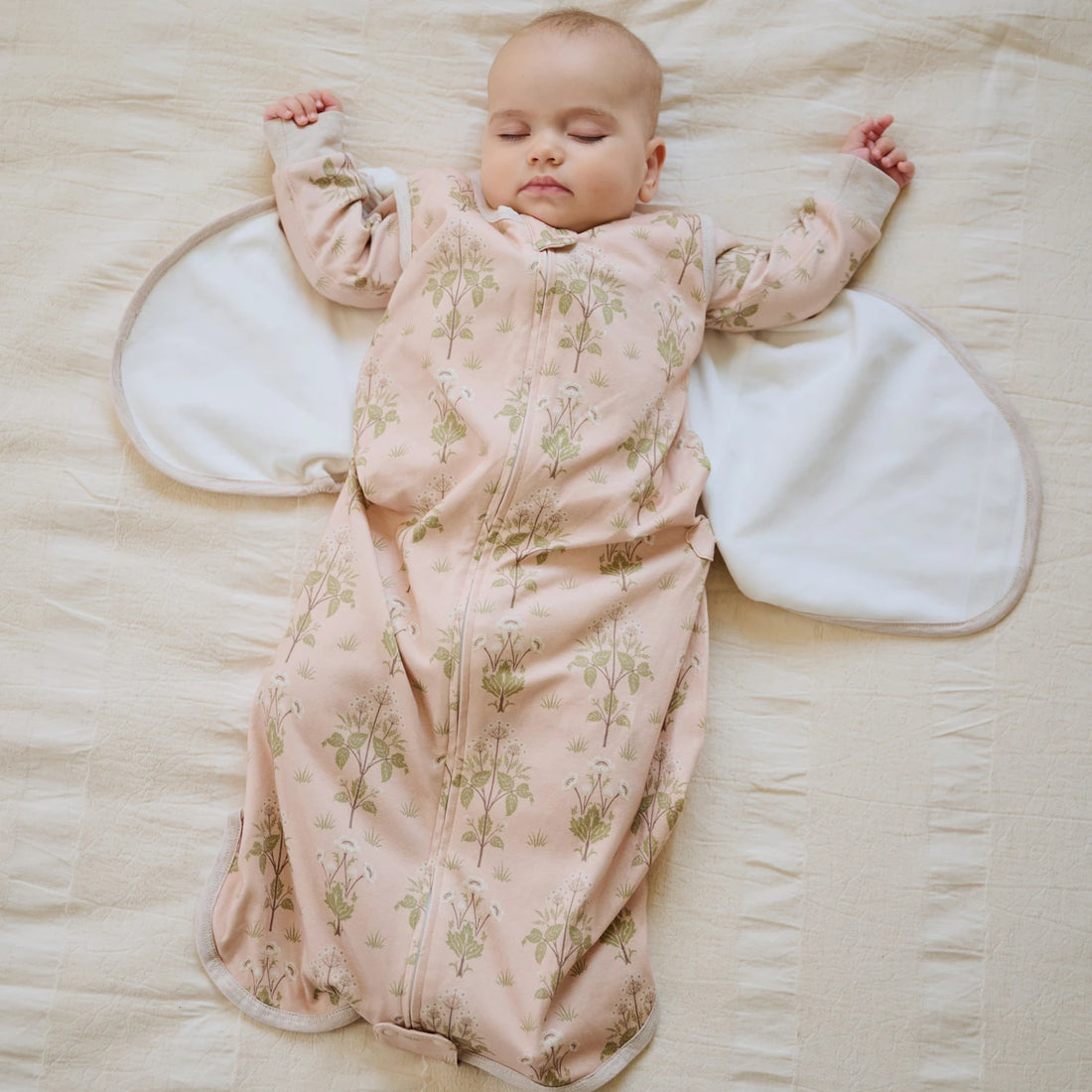 Nest Designs Organic Cotton Swaddle Sleep Bag 0.5/1.0 TOG Meadow Sweet — lifestyle