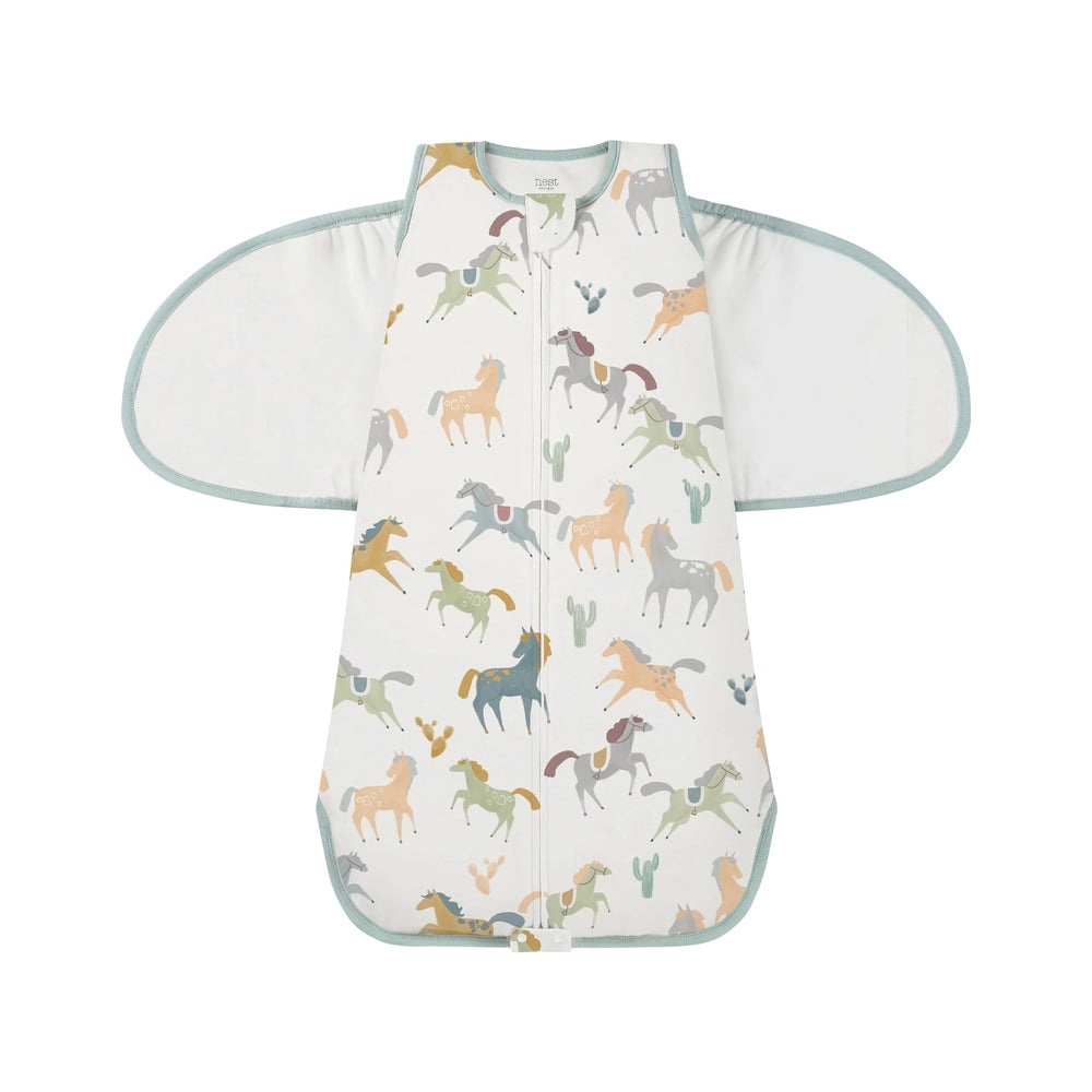 NEST DESIGNS Nest Designs Organic Cotton Swaddle Sleep Bag Pony Express wing-shaped arm flaps with front zipper and contrast trim img 4/6