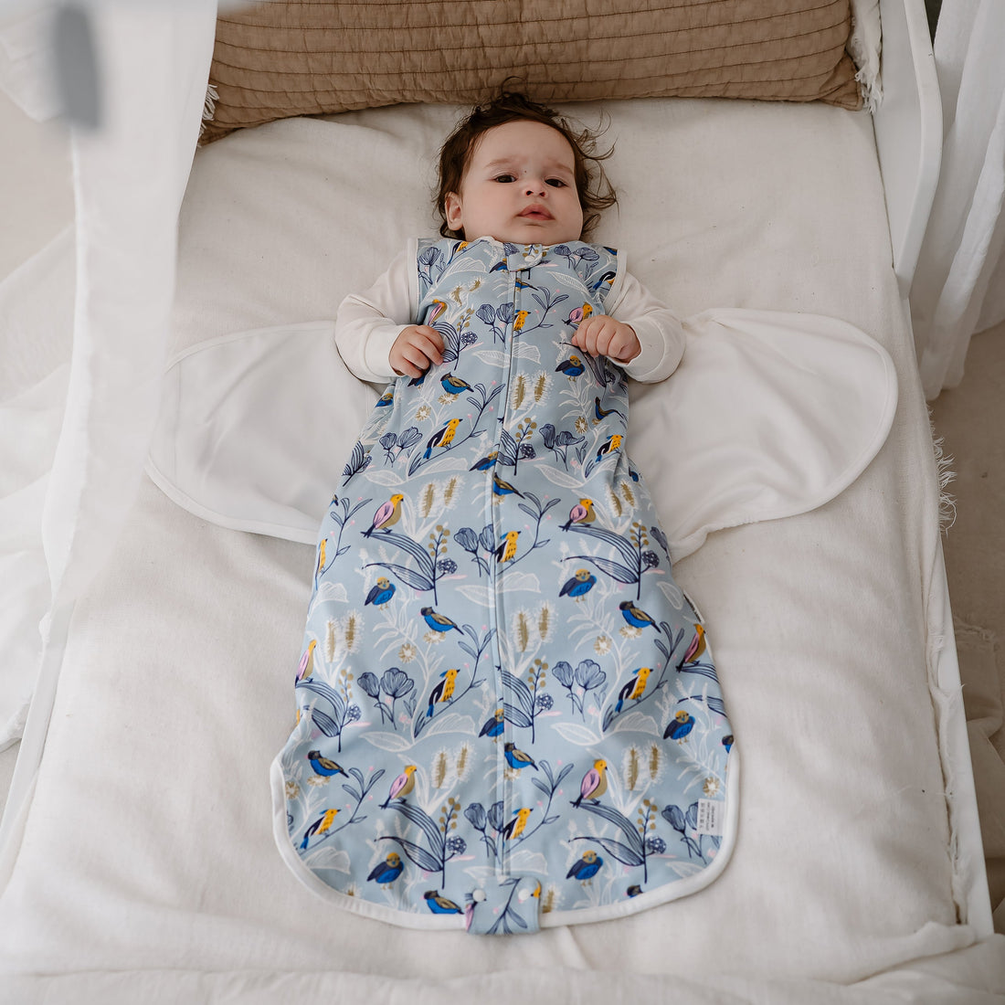 Nest Designs Organic Cotton Swaddle Sleep Bag 1.5 TOG in Alouette, product view 03