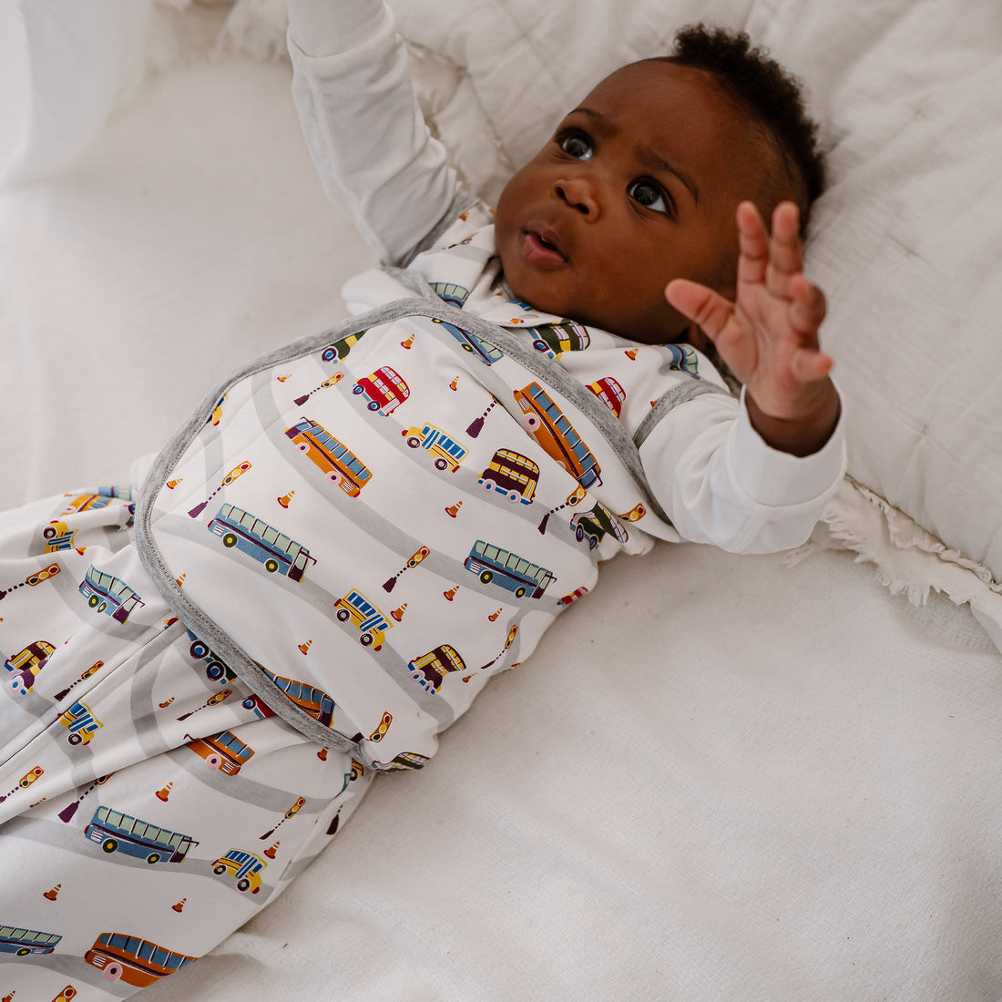 Nest Designs Organic Cotton Swaddle Sleep Bag 1.5 TOG in Wheels On The Bus, product view 20