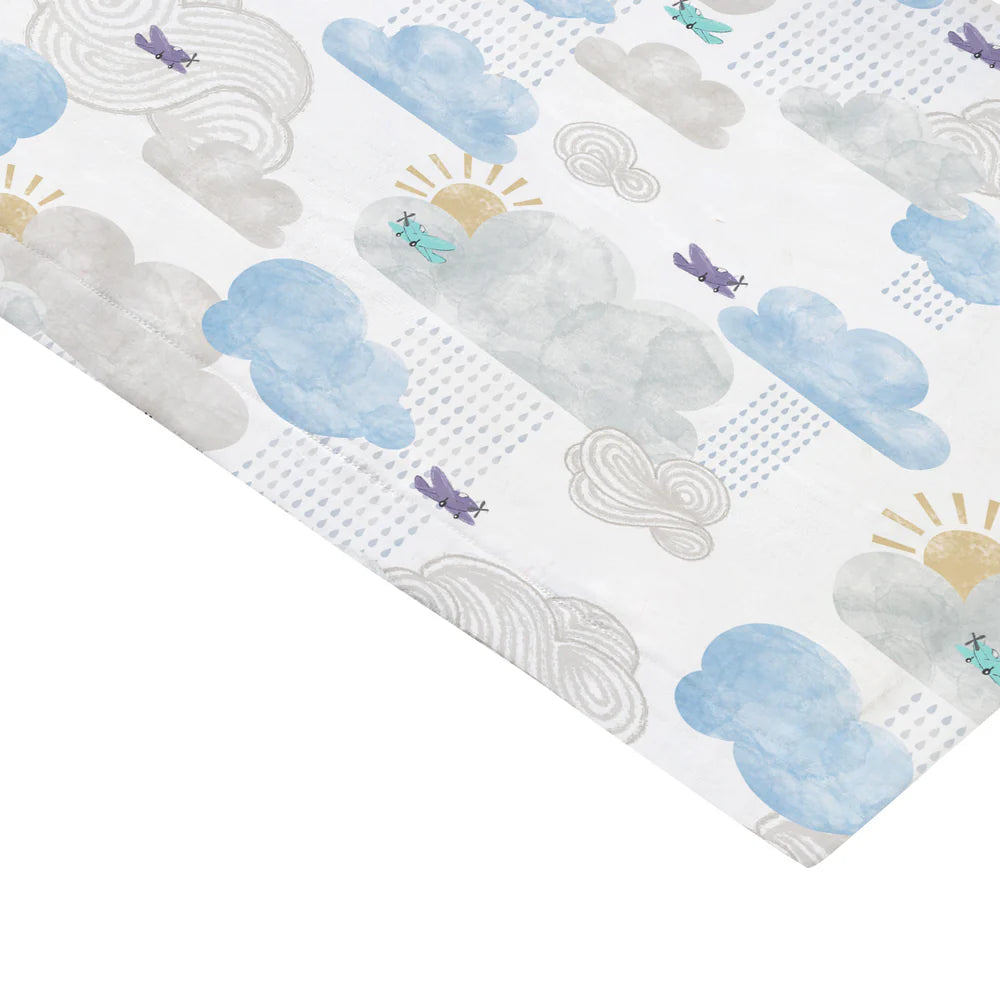 NEST DESIGNS Nest Designs Pillowcase Fluffy Puffs watercolor clouds with airplanes, sun, and raindrops img 6/8