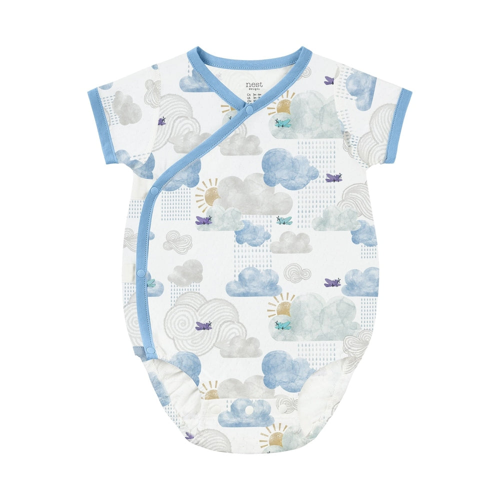 Nest Designs Short Sleeve Kimono Onesie Fluffy Puffs
