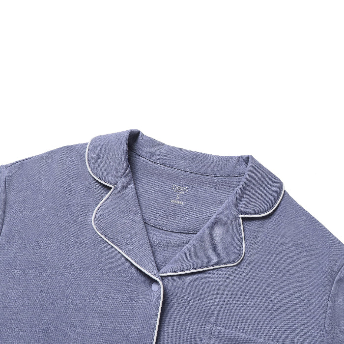 Nest Designs Twilight Purple long-sleeve button-up pajama top with white piping