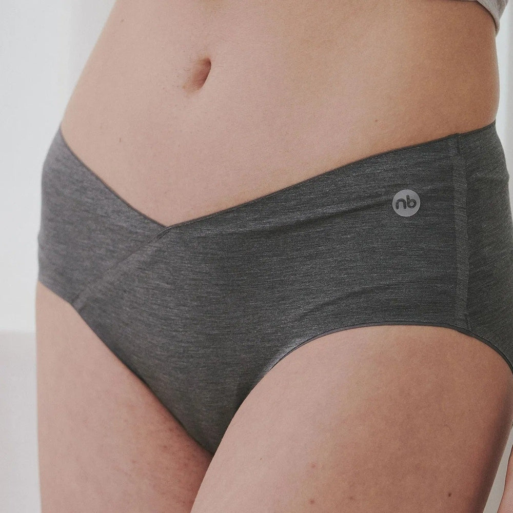 NEST DESIGNS Nest Designs Women's Underwear Warm Taupe/Charcoal crossover V-waistband with under-bump fit and nb logo img 4/6