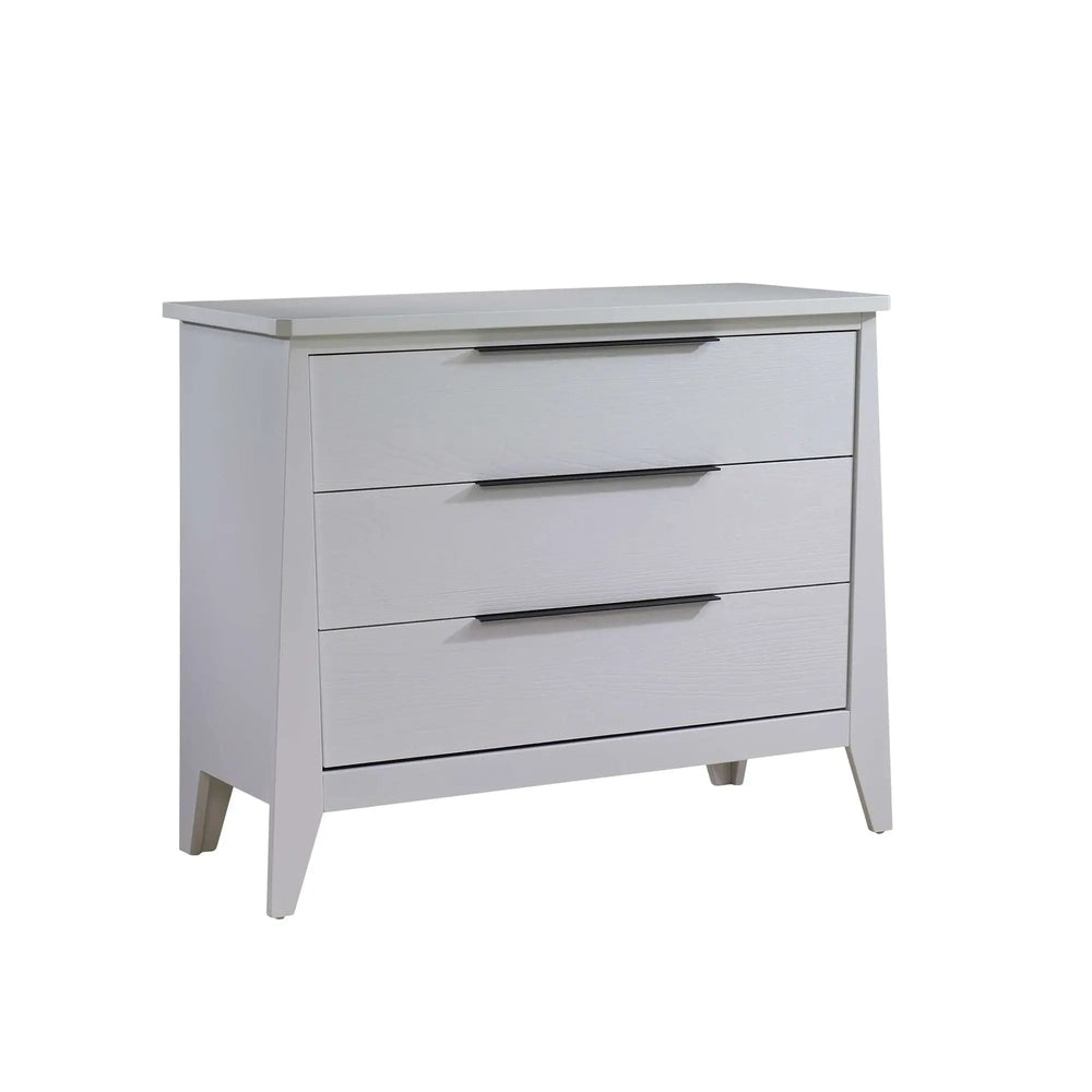 Nest Flexx Premium 3 Drawer XL Dresser in white with black handles, showcasing three slim drawers and sturdy legs.