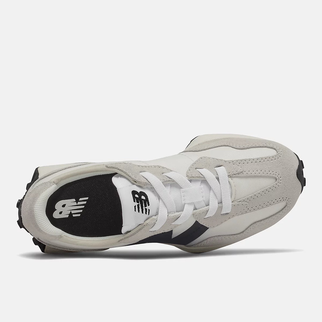 New Balance 327 Bungee Shoes in Silver Birch With Black — top