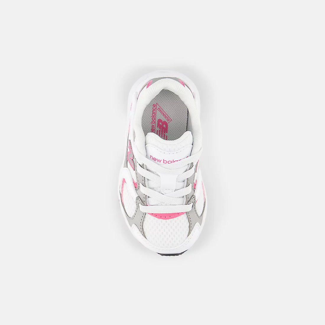 New Balance 408 Bungee Lace Shoes in White With Pink Satin — top