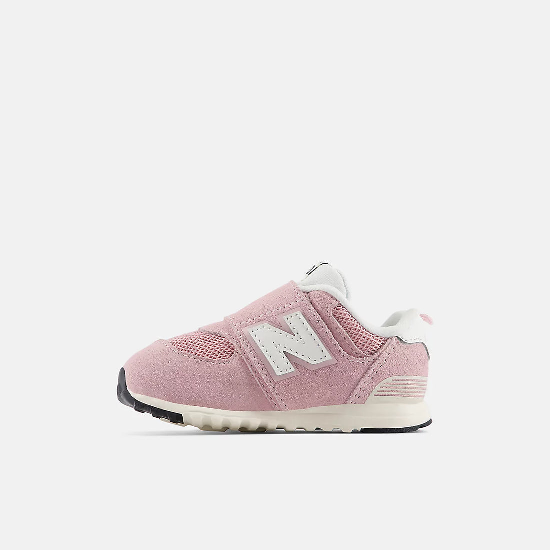 New Balance 574 NEW-B Hook & Loop Shoes in Pink Chalk With Sea Salt — inner side