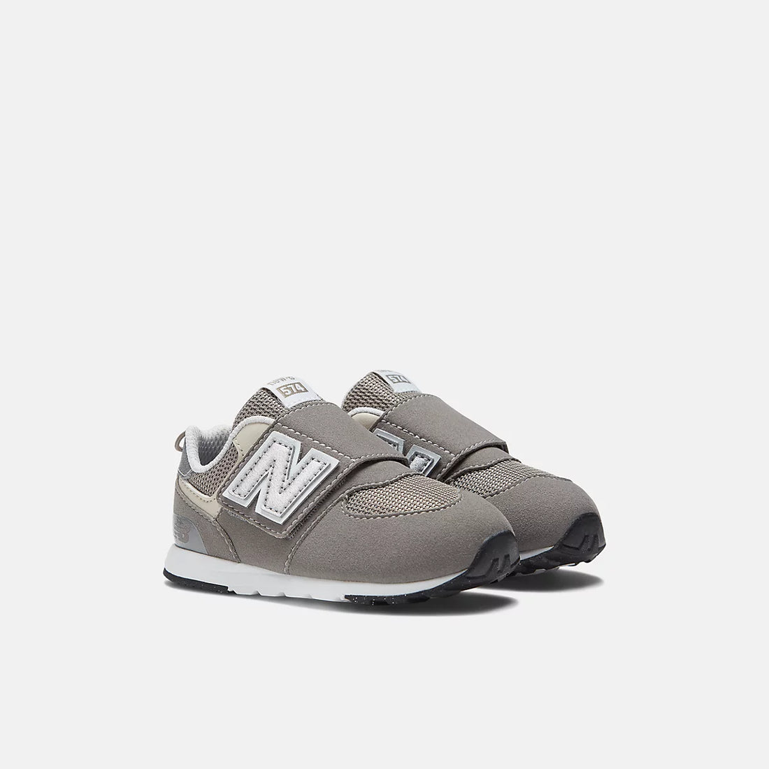New Balance 574 NEW-B Hook & Loop Shoes in Rain Cloud With White — front angle pair
