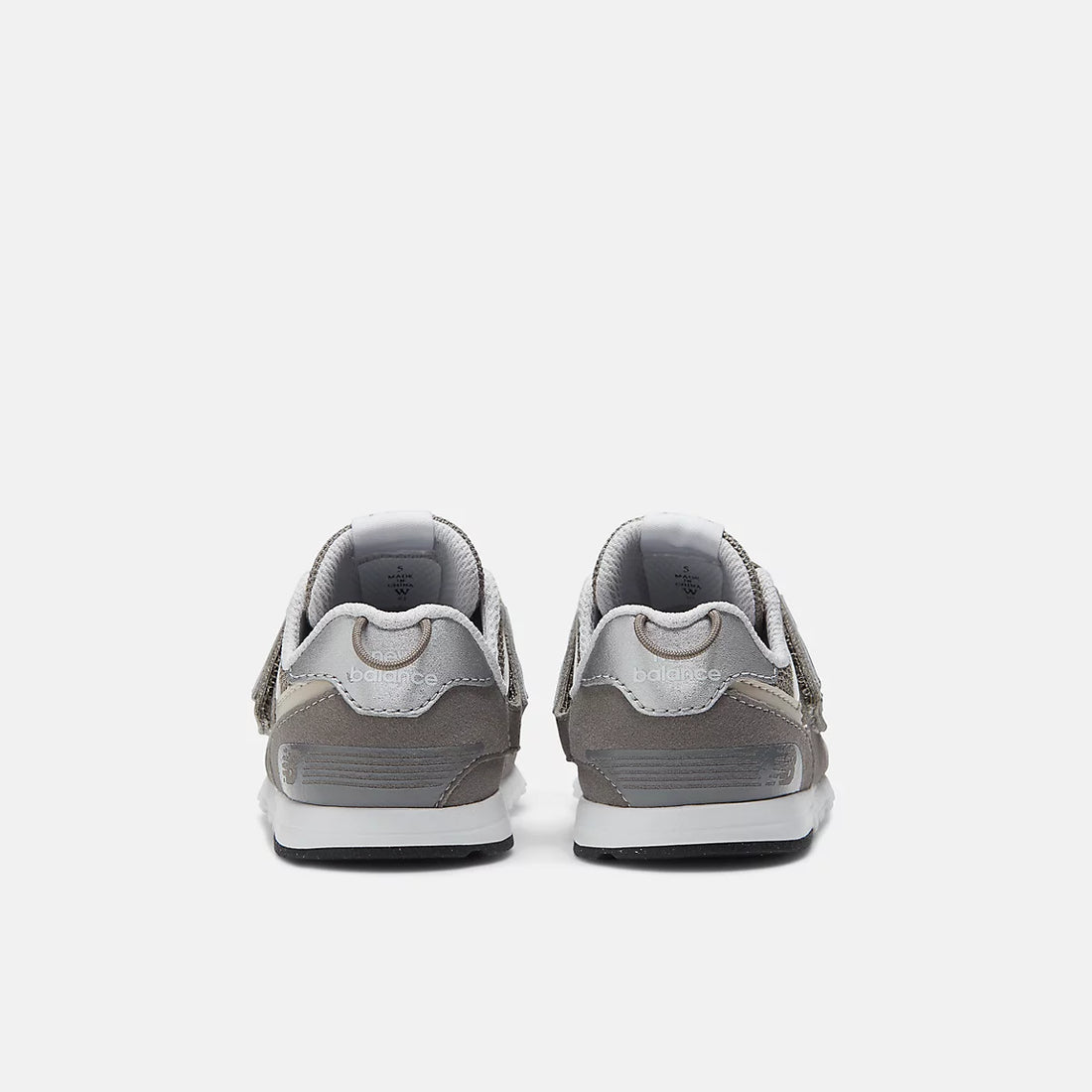 New Balance 574 NEW-B Hook & Loop Shoes in Rain Cloud With White — heel pair