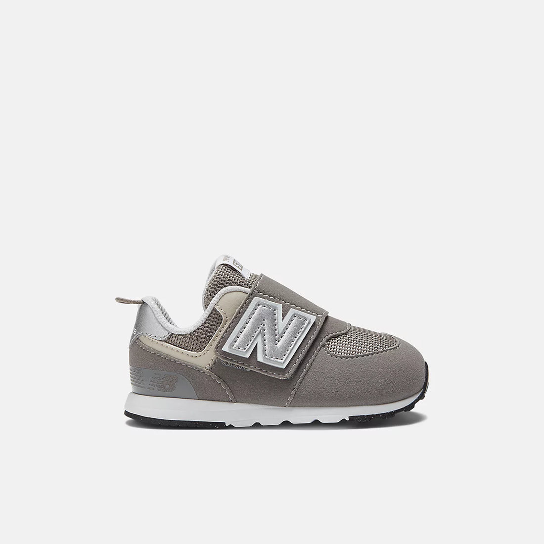 New Balance 574 NEW-B Hook & Loop Shoes in Rain Cloud With White — outer side
