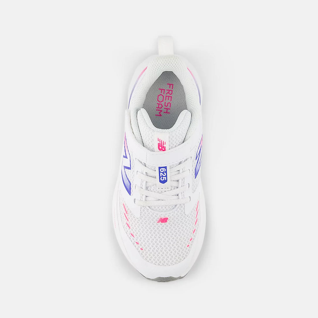 New Balance 625 Hook & Loop Shoes in White With Pink Heat And Bluebird — top