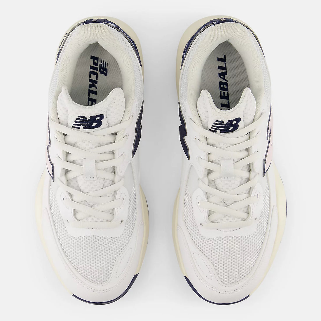 New Balance Women’s EveryMatch PKL Pickleball Shoes in White With Pink Granite — top pair