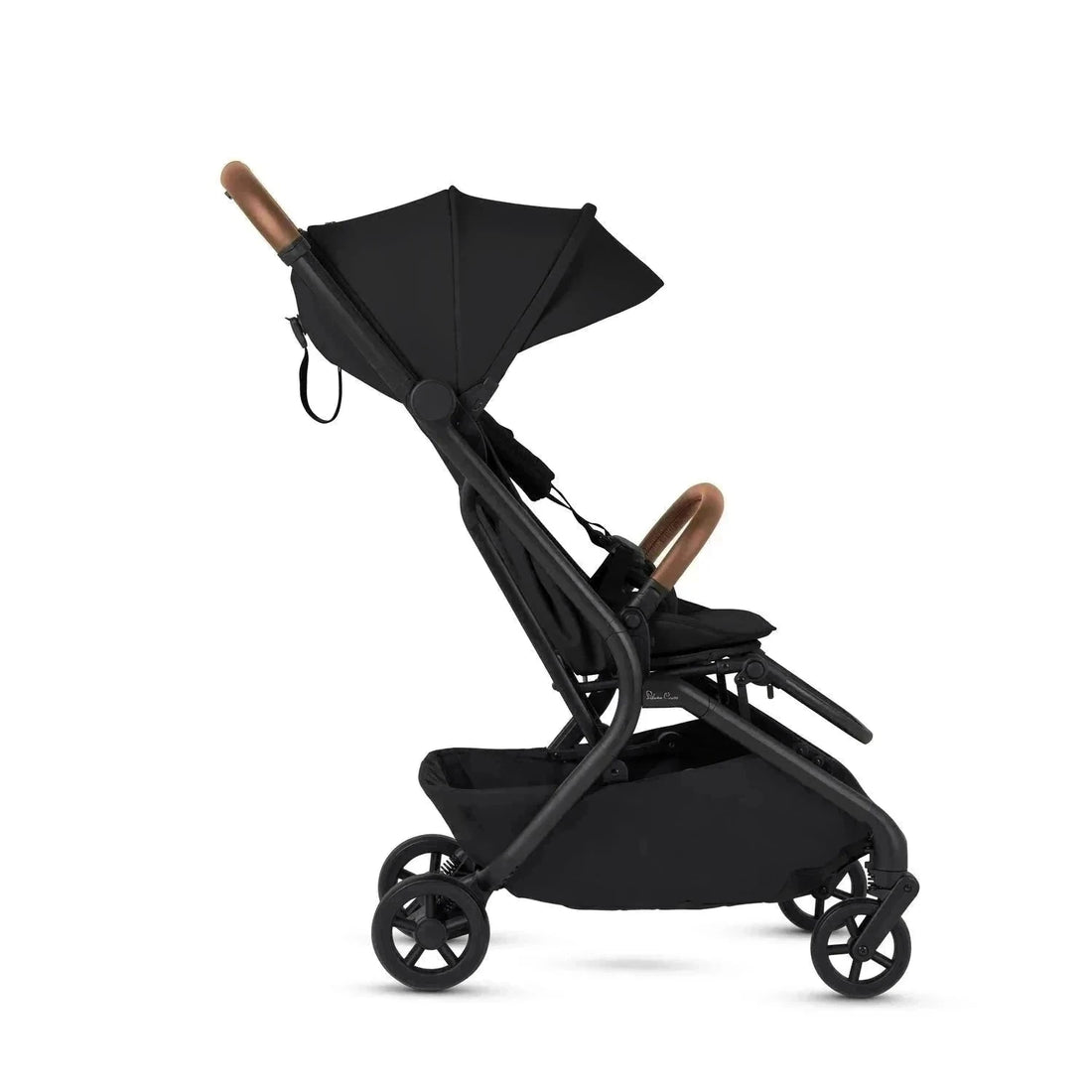 Silver Cross Nia Compact Travel Stroller in Black — lie-flat seat side view