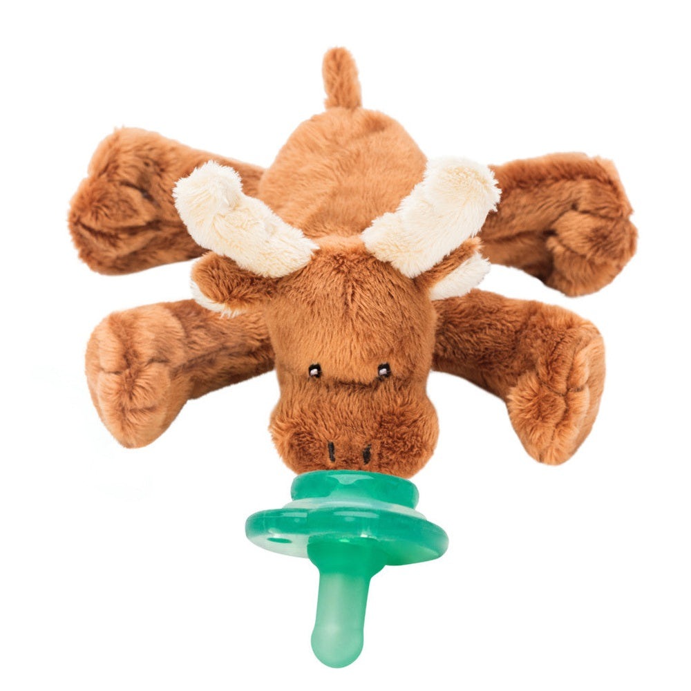 Nookums Paci-Plushies Bmarley Moose Buddy plush with green pacifier.