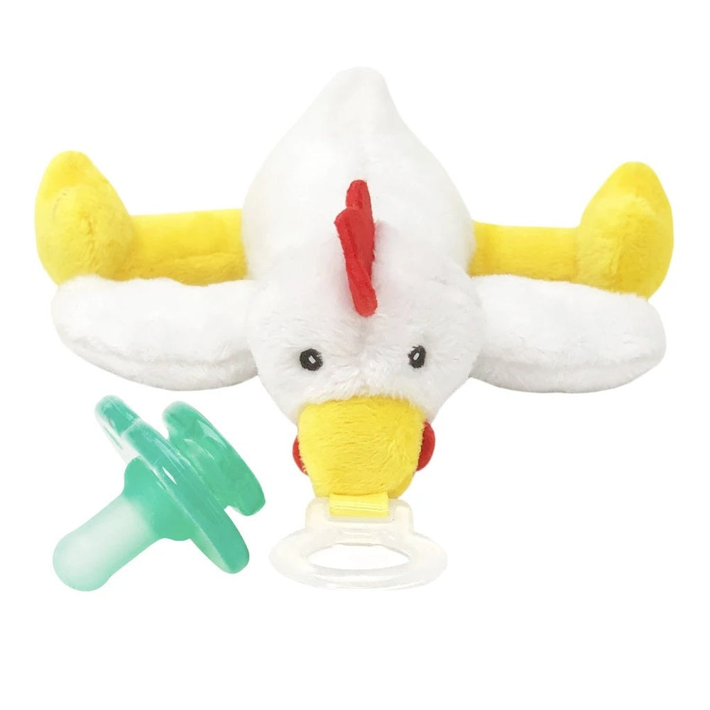 Nookums Paci-Plushies Buddies Chick pacifier with plush white chick, yellow beak and green shield