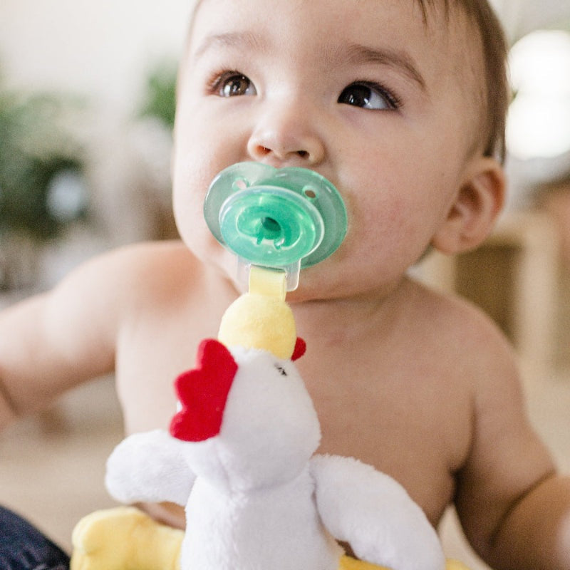 Nookums Paci-Plushies Chick pacifier with plush yellow chick toy for babies NOOKUMS