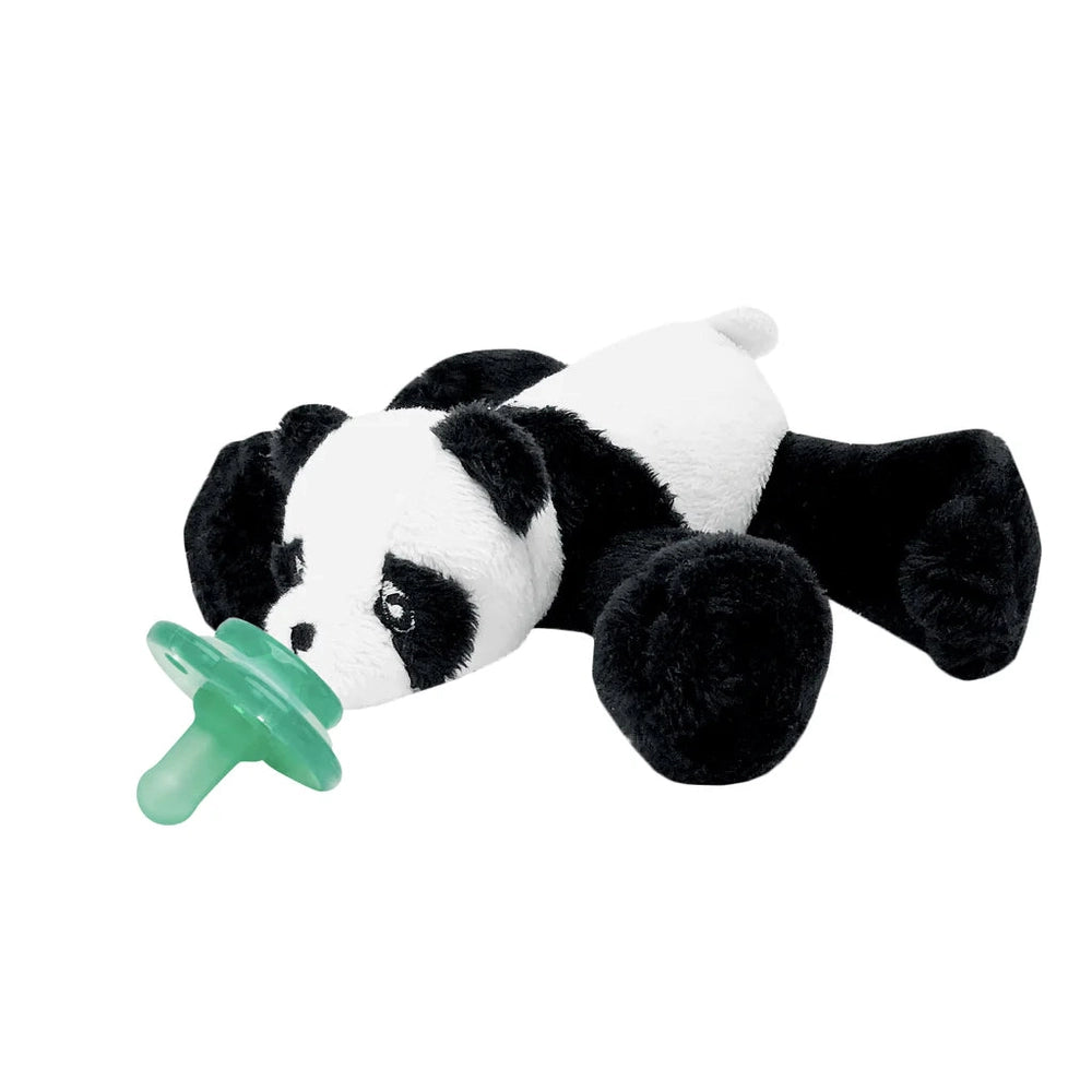 Nookums Paci-Plushies Paisley Panda plush pacifier holder featuring a black-and-white panda and green pacifier