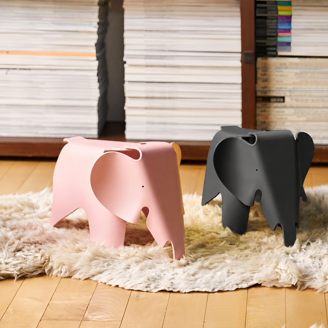 NORDIC Elephant Chairs in Pink and Black displayed together