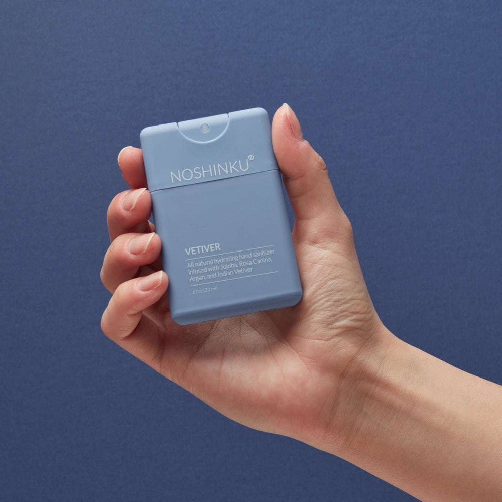 Noshinku pocket hand sanitizer, blue moisturizing refillable bottle for on-the-go care by NOSHINKU