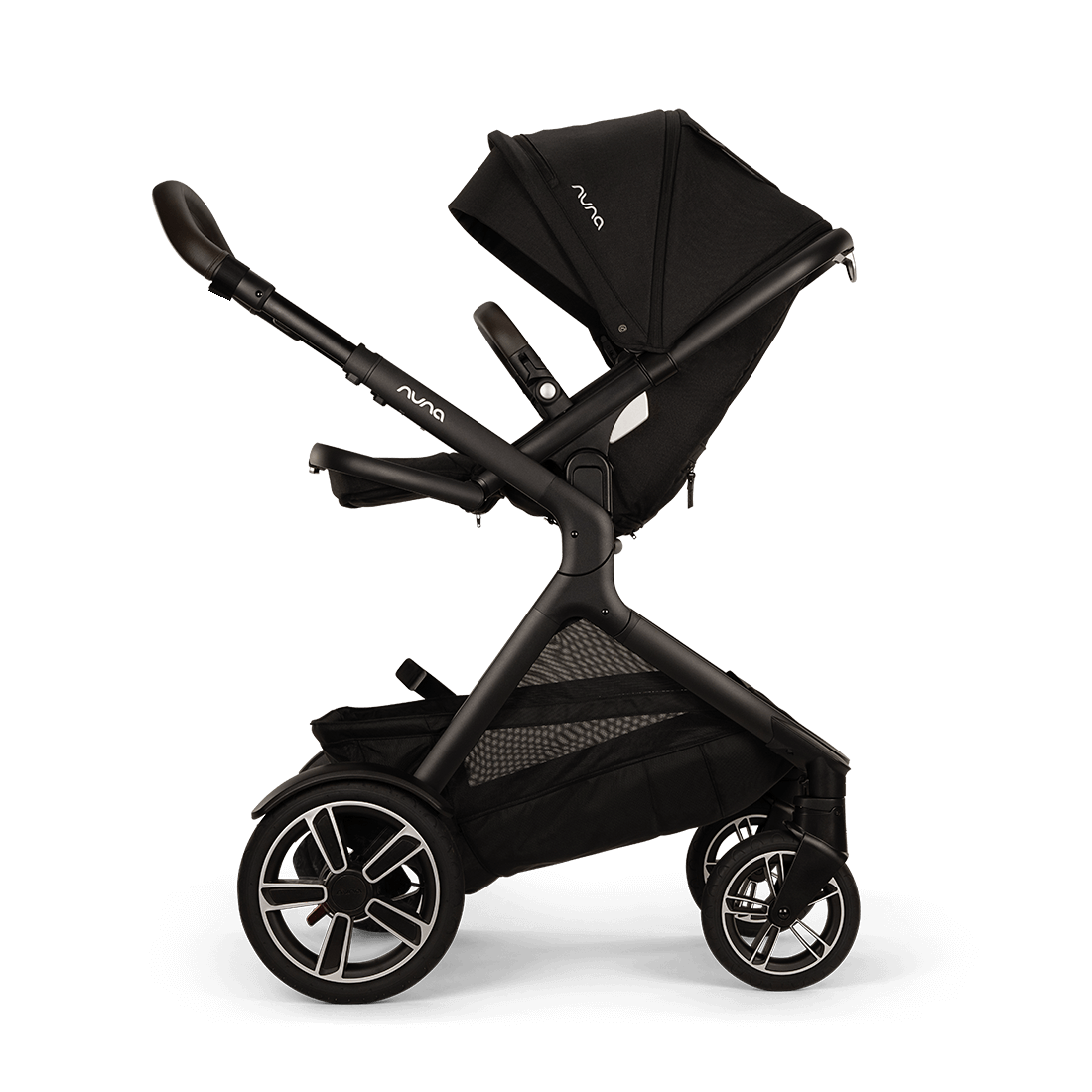 Nuna DEMI Next Stroller with Rider Board — Caviar — parent-facing seat with raised footrest