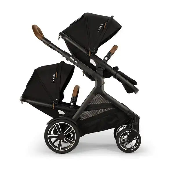 Nuna DEMI next Sibling Seat — Nuna DEMI next stroller side view with two Caviar sibling seats in stacked configuration