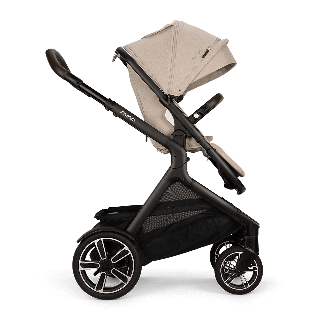 Nuna DEMI next Stroller with Rider Board — Biscotti forward-facing light recline