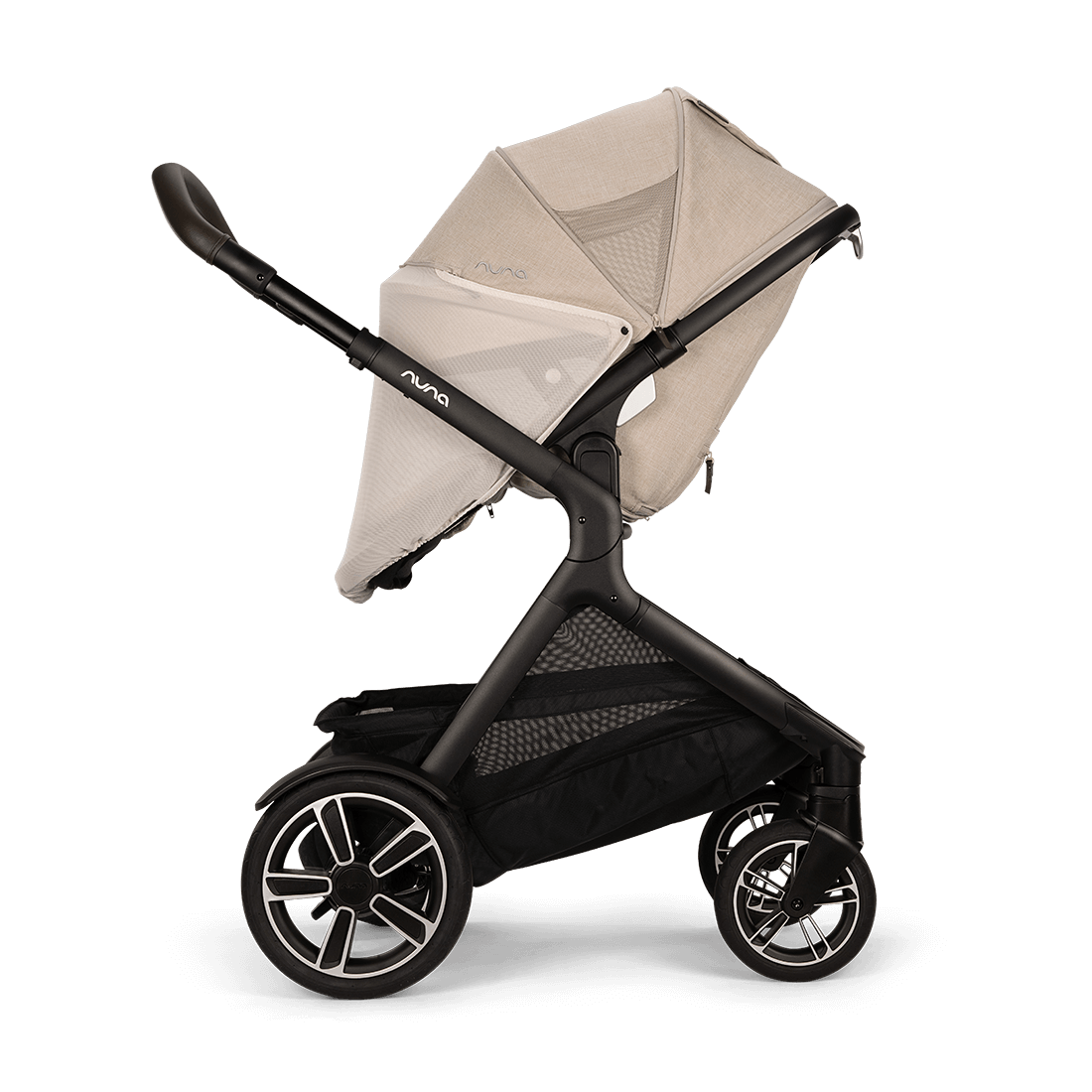 Nuna DEMI next Stroller with Rider Board — Biscotti parent-facing deep recline