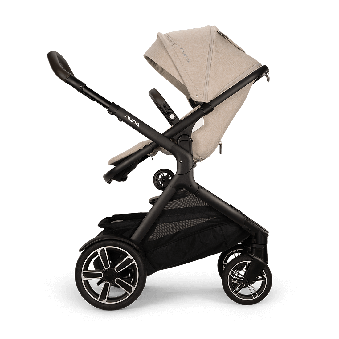 Nuna DEMI next Stroller with Rider Board — Biscotti parent-facing seat with rider board raised