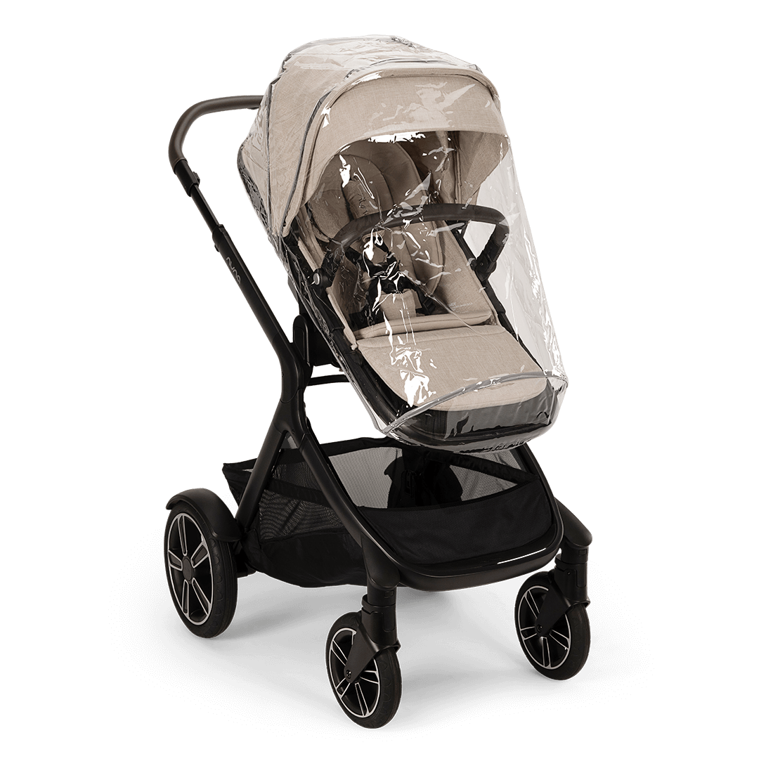 Nuna DEMI next Stroller with Rider Board — Biscotti seat under fitted rain cover