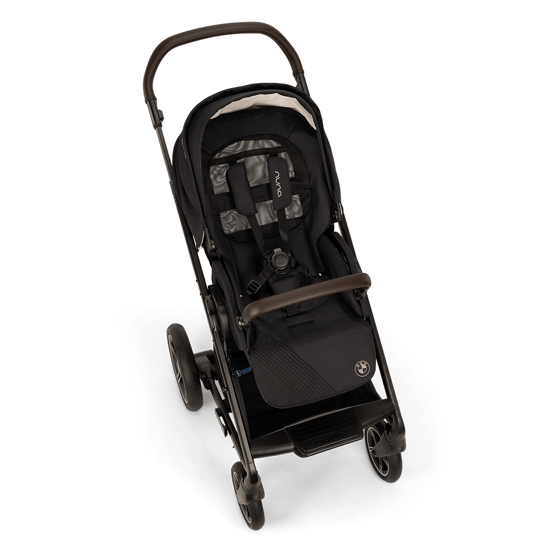 Nuna MIXX next Stroller — black stroller angled overhead view with seat exposed