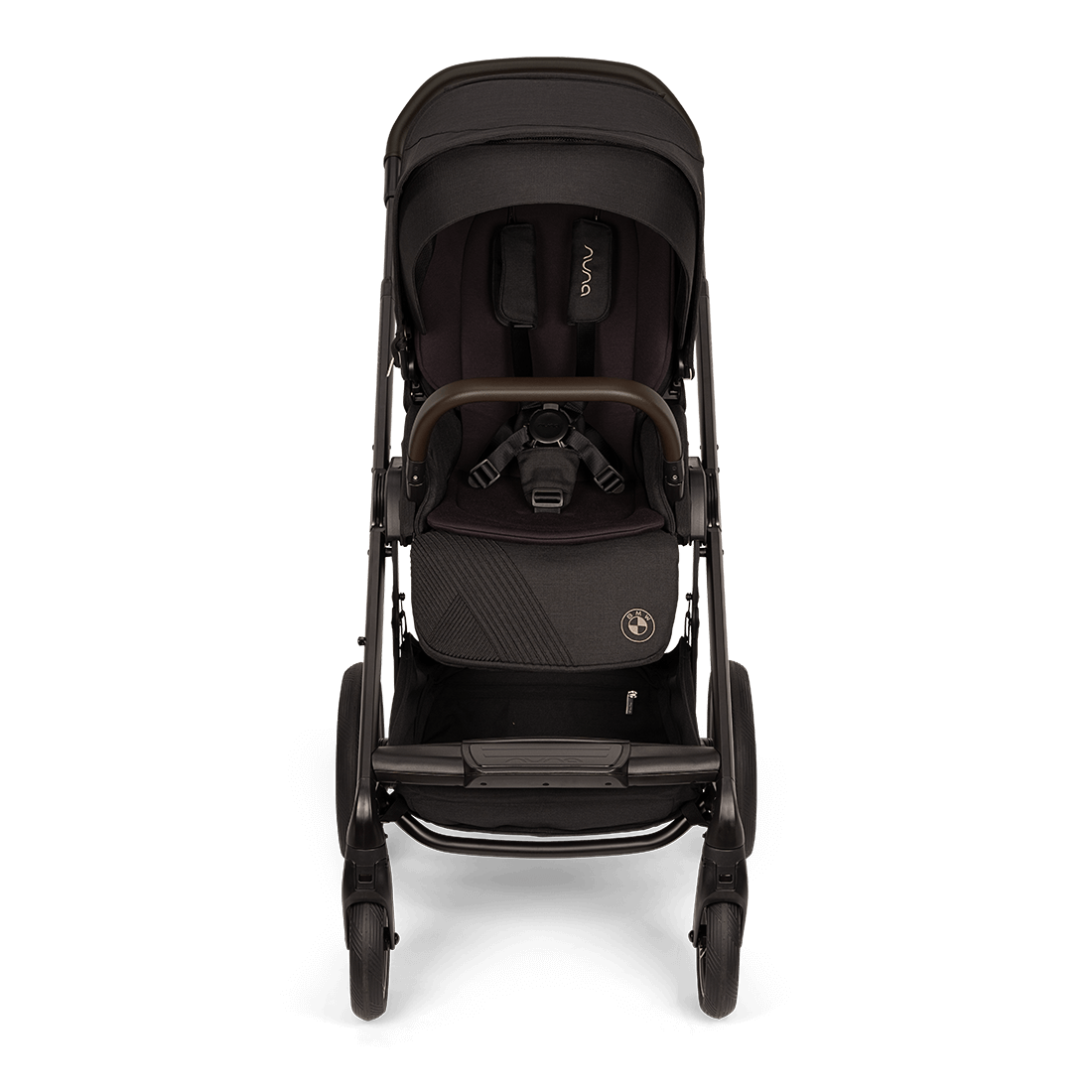 Nuna MIXX next Stroller — black stroller front view on a black background
