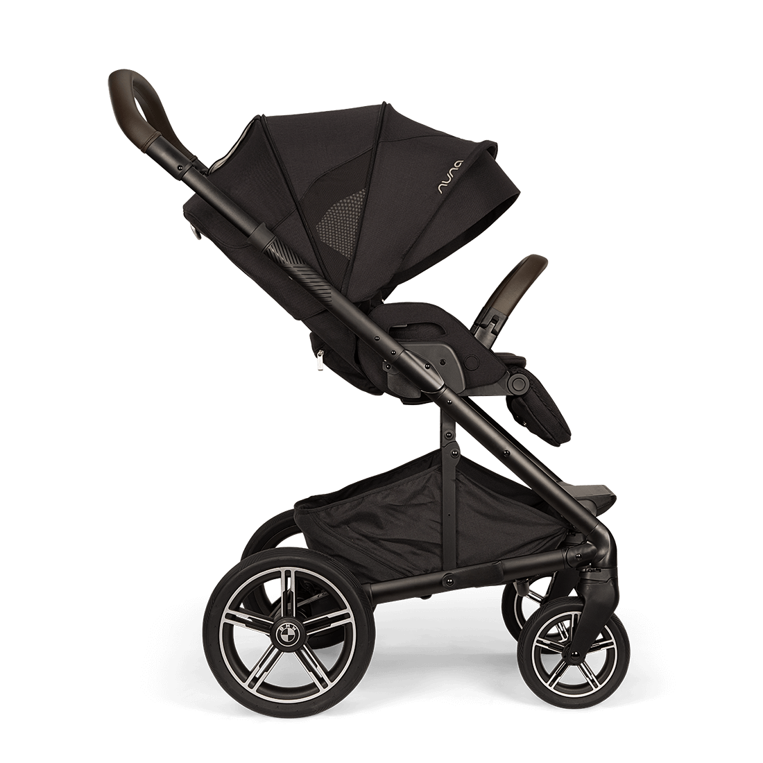 Nuna MIXX next Stroller — black stroller side profile with canopy fully extended