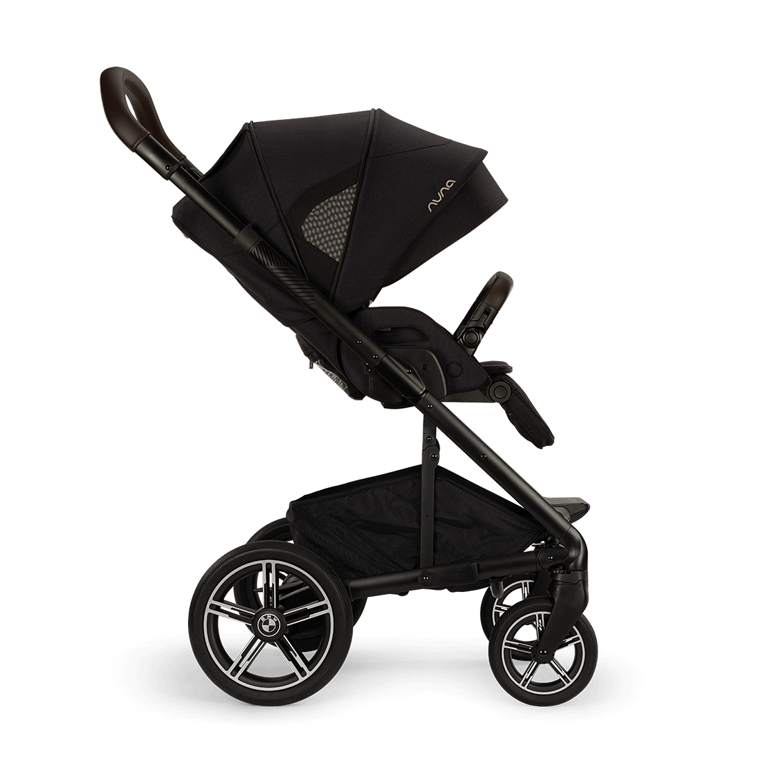 Nuna MIXX next Stroller — black stroller side profile with mesh canopy panel open