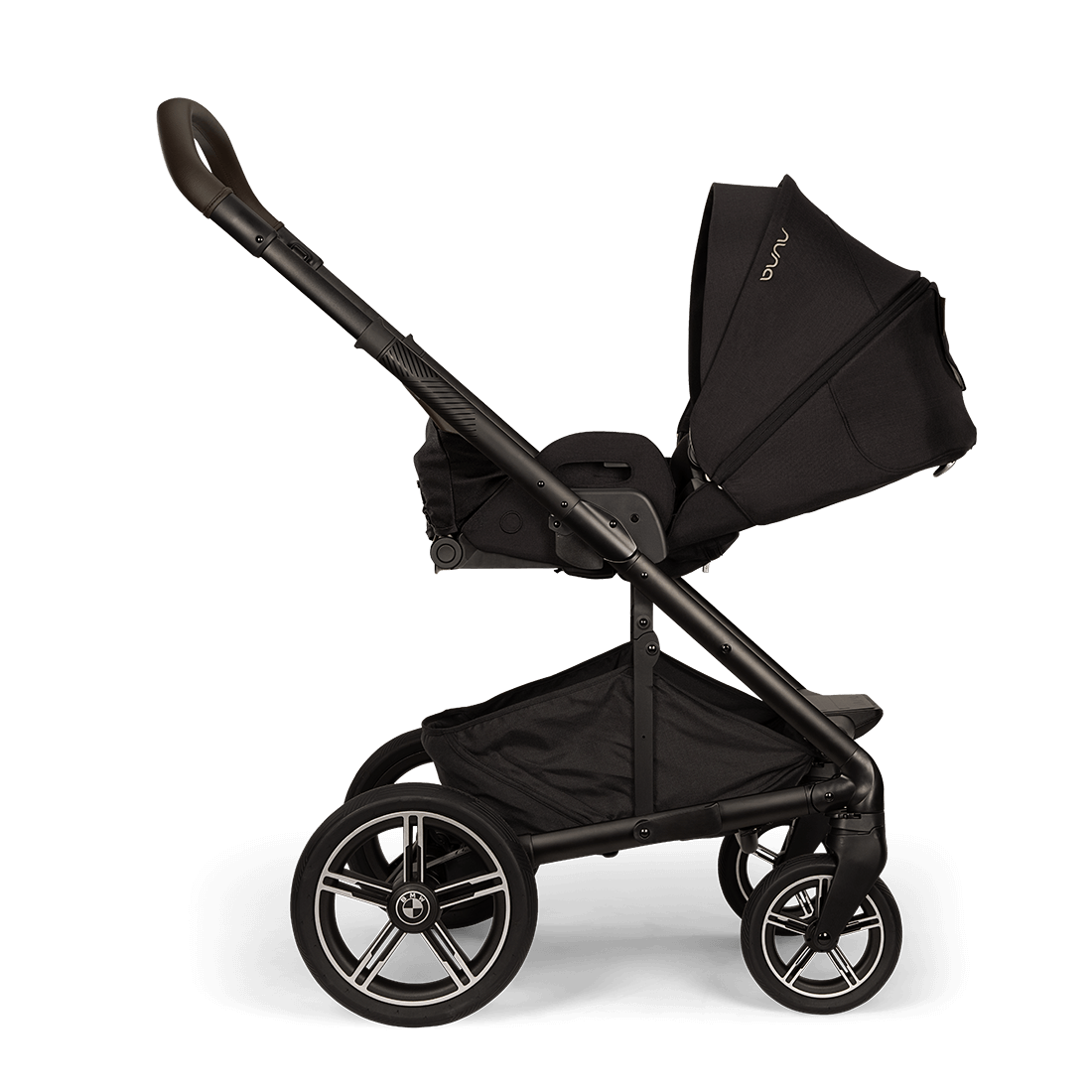 Nuna MIXX next Stroller — black stroller side profile with upright parent-facing seat