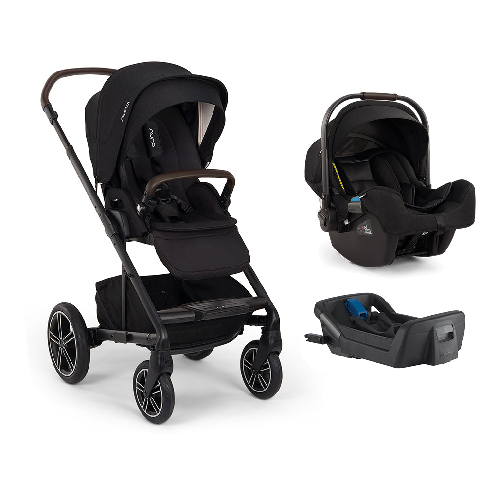 Nuna MIXX Next Stroller + PIPA Infant Car Seat Travel System showing Nuna MIXX Next + PIPA Travel System in Caviar - stroller, infant car seat, and base