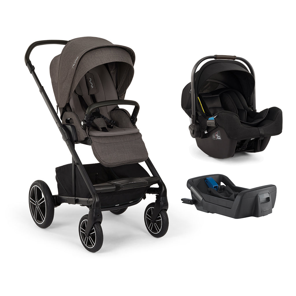 Nuna MIXX Next Stroller + PIPA Infant Car Seat Travel System showing Nuna MIXX Next + PIPA Travel System - Pewter stroller with Caviar infant car seat and base