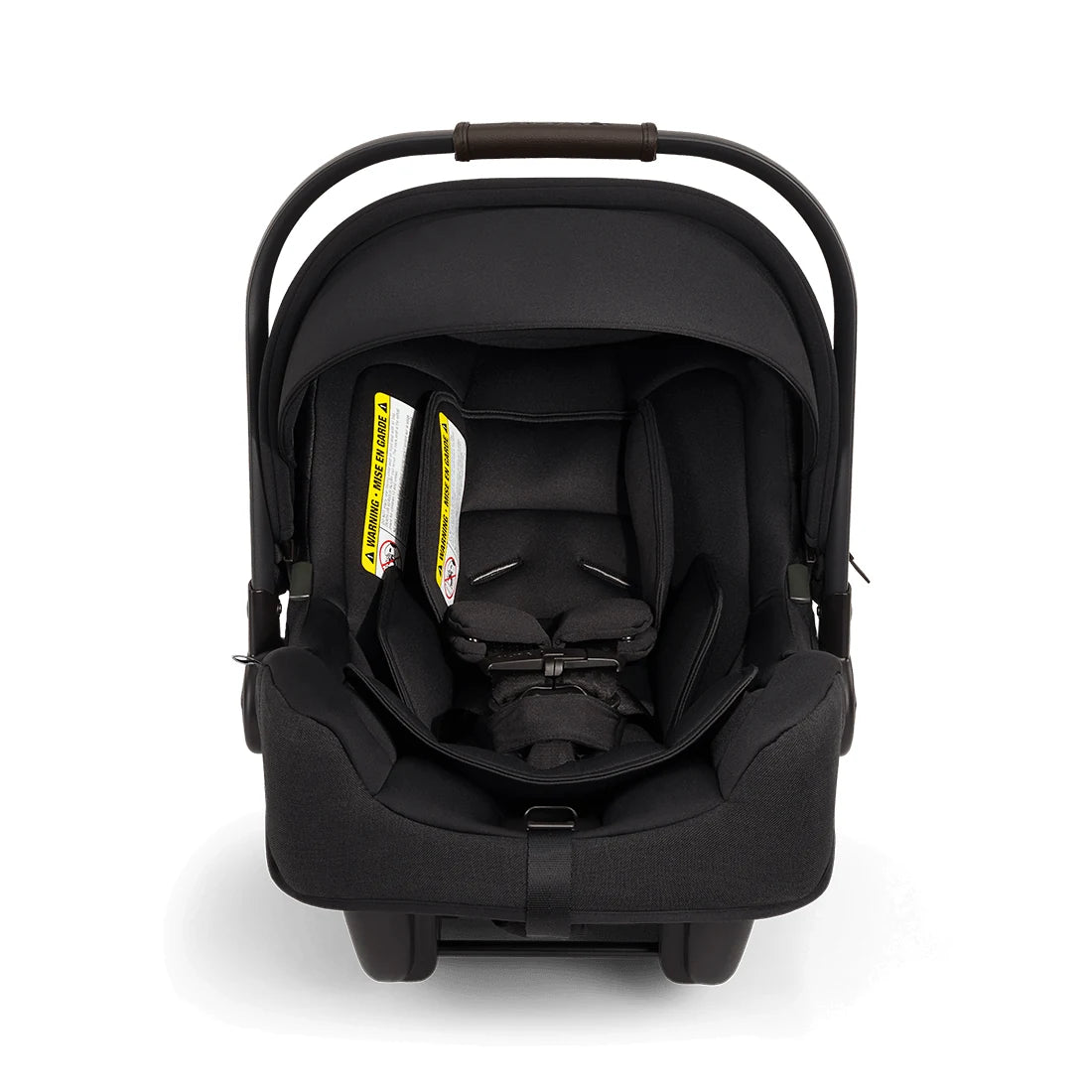 Nuna MIXX Next Stroller + PIPA Infant Car Seat Travel System showing Nuna PIPA Infant Car Seat in Caviar - front view with handle raised