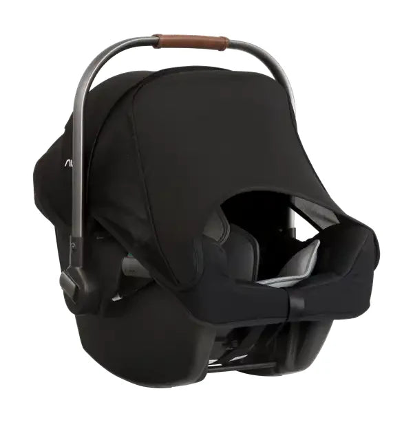 Nuna MIXX Next Stroller + PIPA Infant Car Seat Travel System showing Nuna PIPA Infant Car Seat in Caviar with Dream drape extended
