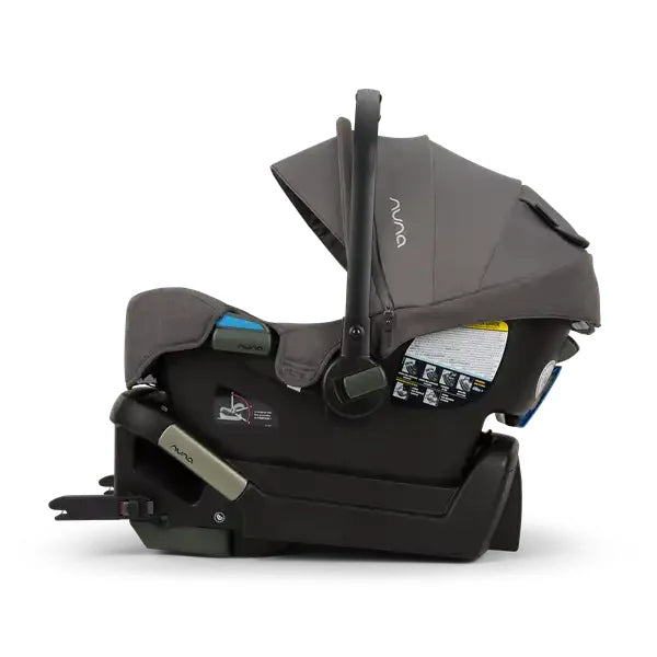 Nuna MIXX Next Stroller + PIPA Infant Car Seat Travel System showing Nuna PIPA Infant Car Seat in Pewter - side view installed on the True lock base