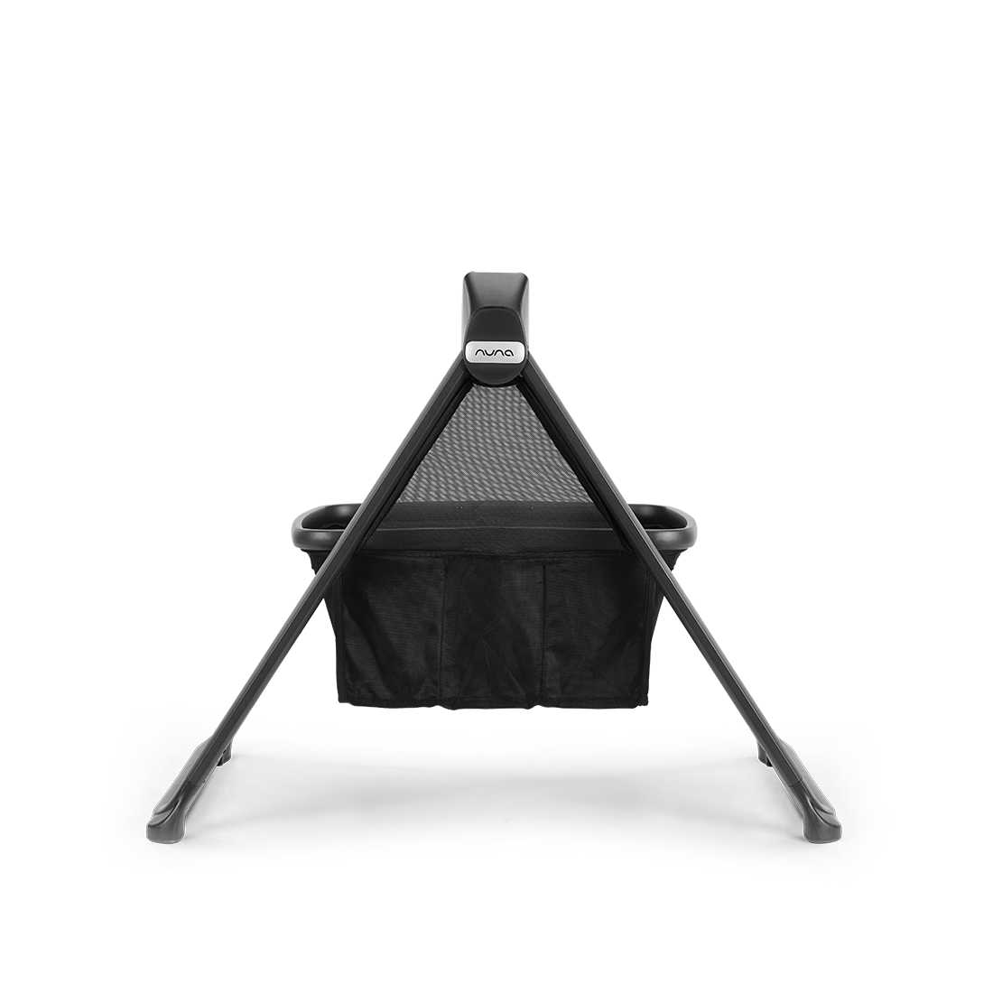 Nuna MIXX Series Stand — empty bassinet stand front view with storage basket