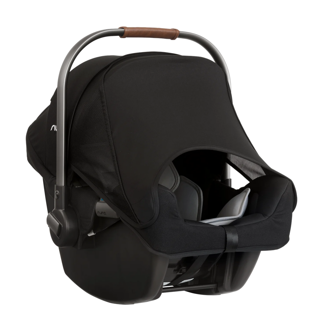 Nuna PIPA Caviar infant car seat with Dream drape extended