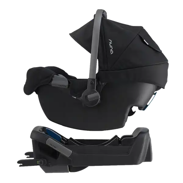 Nuna PIPA Infant Car Seat Base — black infant car seat and base separated in side profile