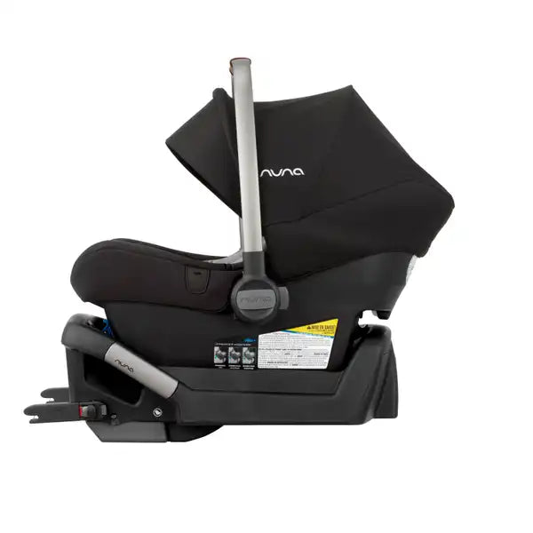 Nuna PIPA lite Infant Car Seat in Caviar - side view installed on the True lock base