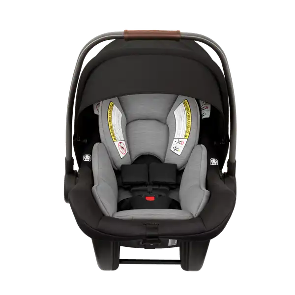Nuna PIPA lite Infant Car Seat in Caviar - straight-on front view with canopy