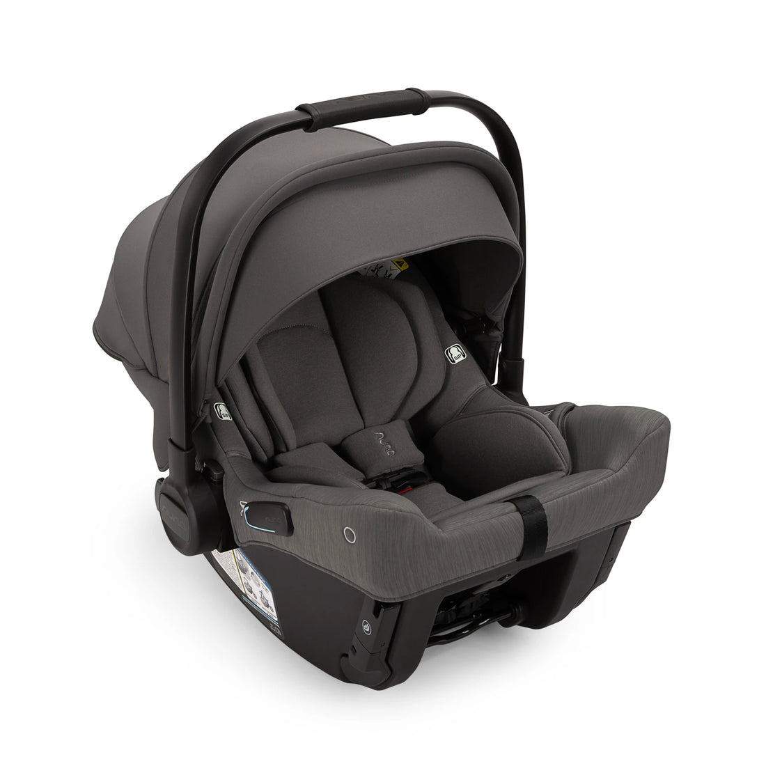 Nuna PIPA Urbn Infant Car Seat in Pewter — front three-quarter view with canopy partially extended